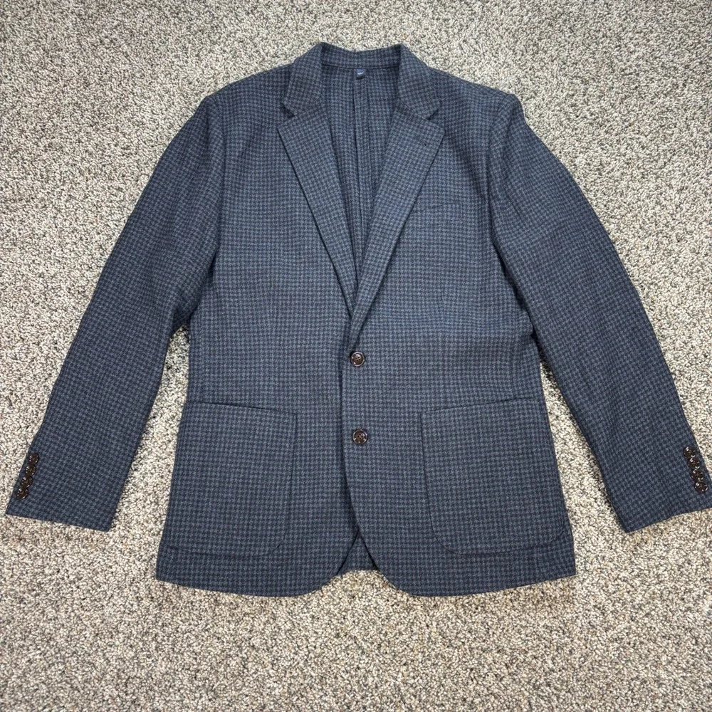 J Crew Thompson Blazer Mens 40 Navy Blue Houndstooth Wool Blend Jacket AA560 NWT